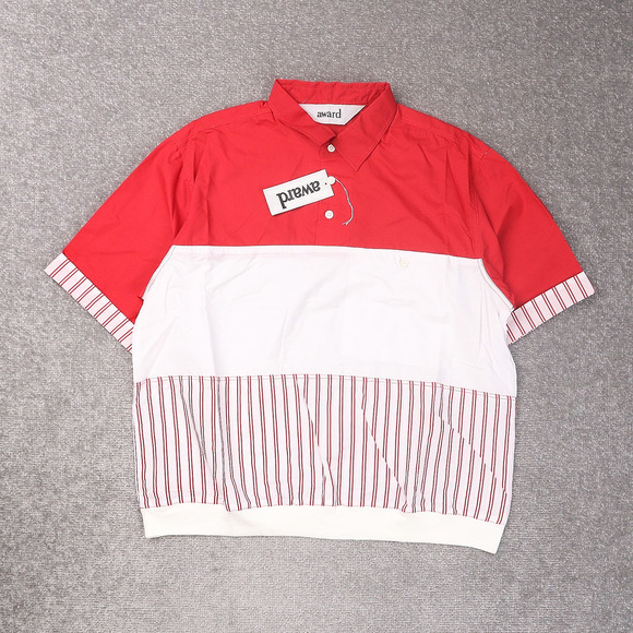 VTG 80s 90s Award Deadstock Large Red White Striped Short Sleeve Collared Shirt - Picture 1 of 10